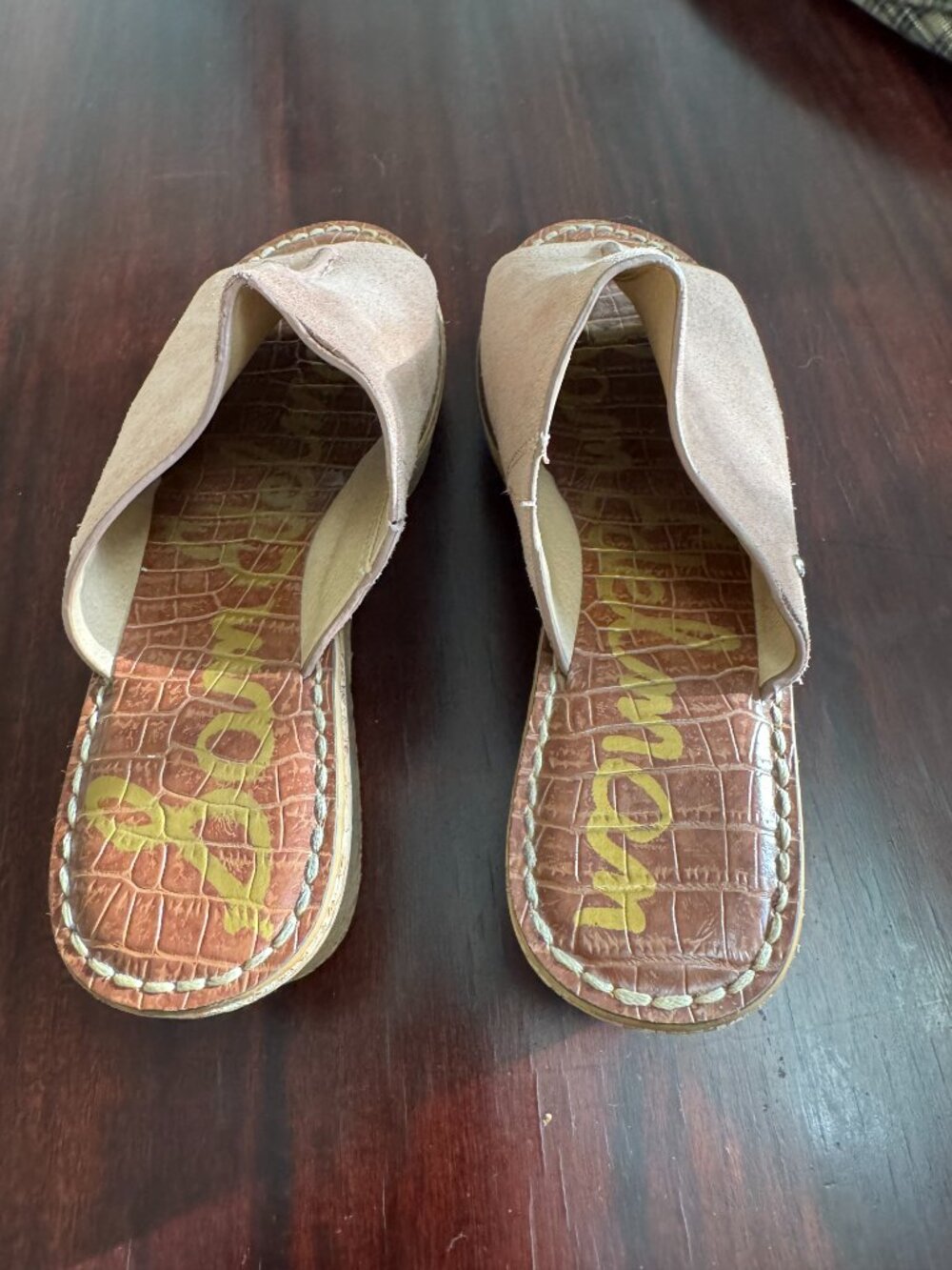 Sam Edelman Tan Suede Cork Wedge Slides Size 7.5 - Picture 4 of 4
